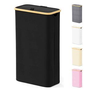 Slim Laundry Hamper with Lid, 65L Narrow Clothes Basket Bin with Bamboo